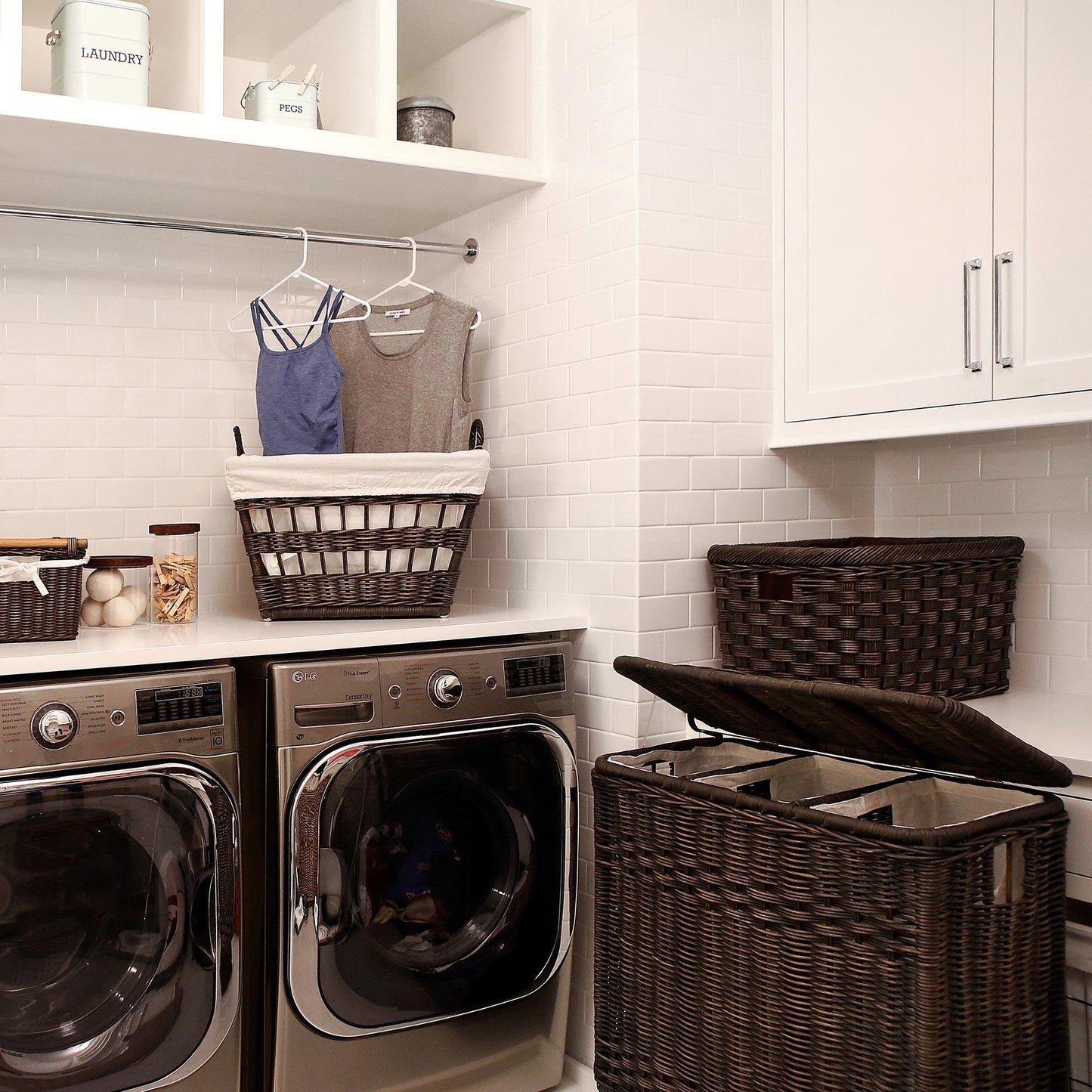 3-Compartment Wicker Laundry Hamper