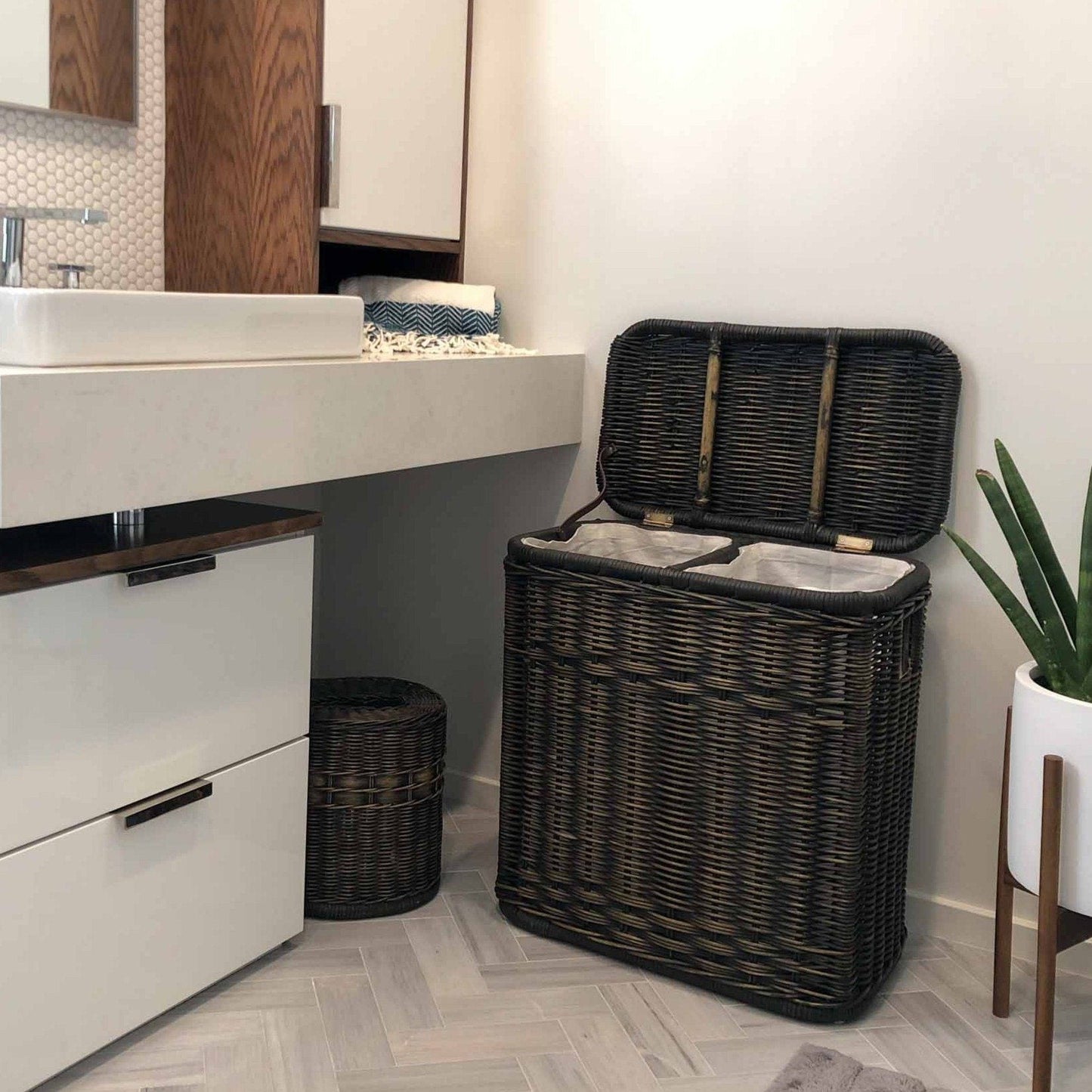 2-Compartment Wicker Laundry Hamper