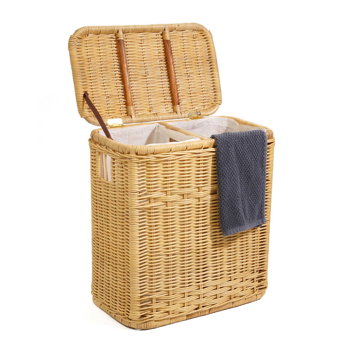 2-Compartment Wicker Laundry Hamper