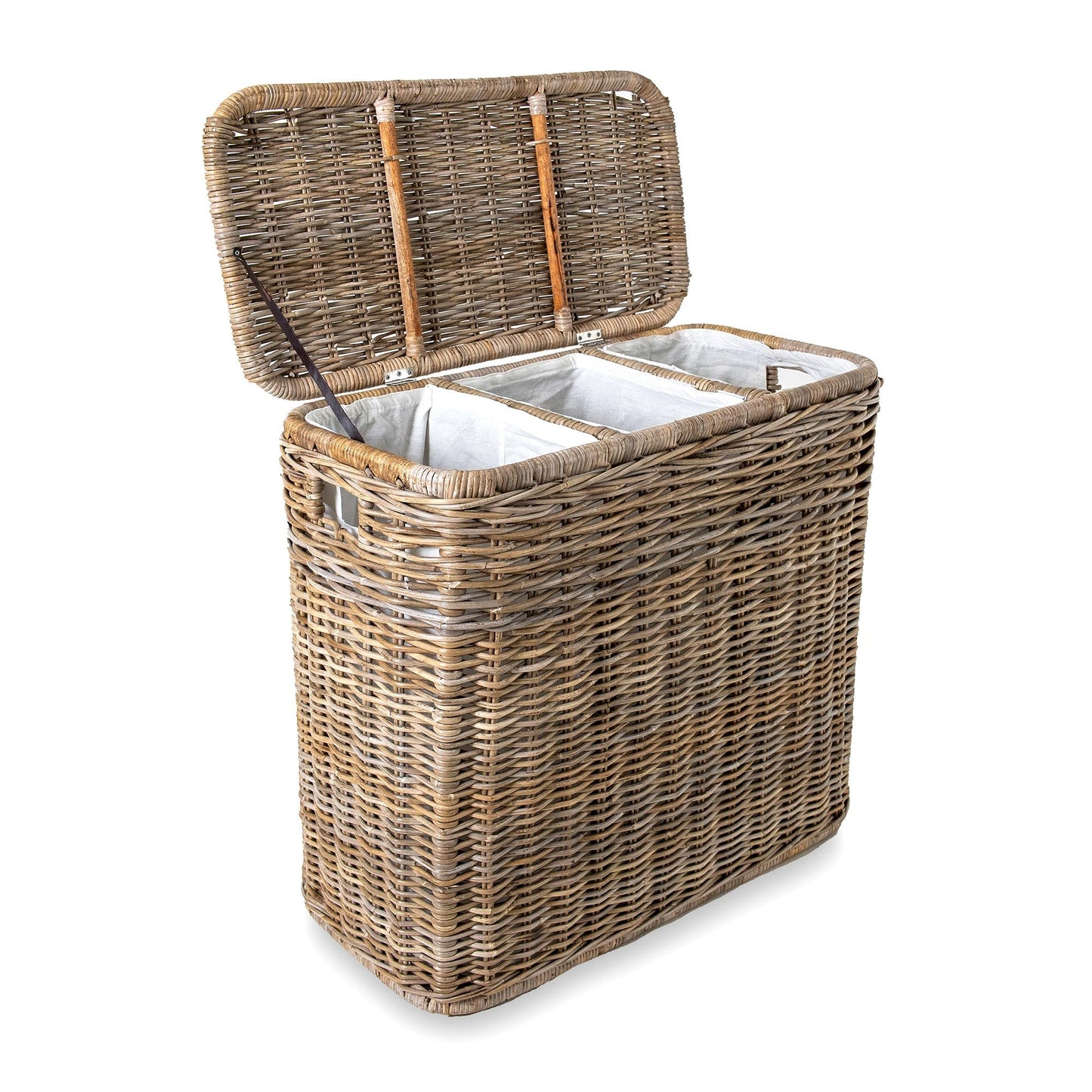 3-Compartment Kubu Wicker Laundry Hamper