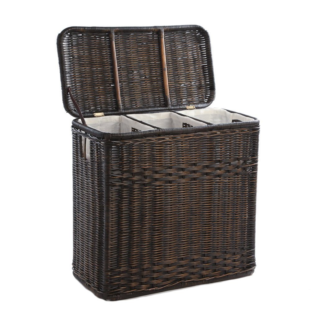 3-Compartment Wicker Laundry Hamper