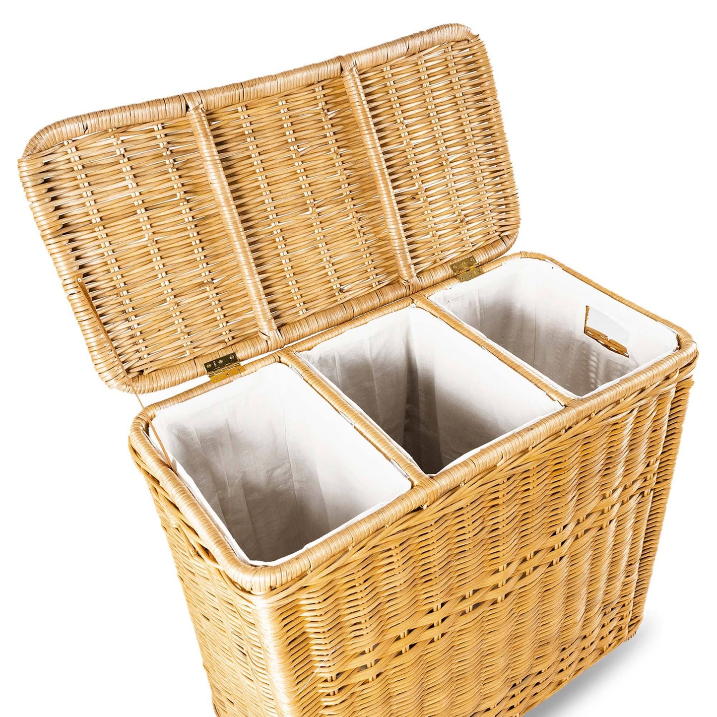 3-Compartment Wicker Laundry Hamper