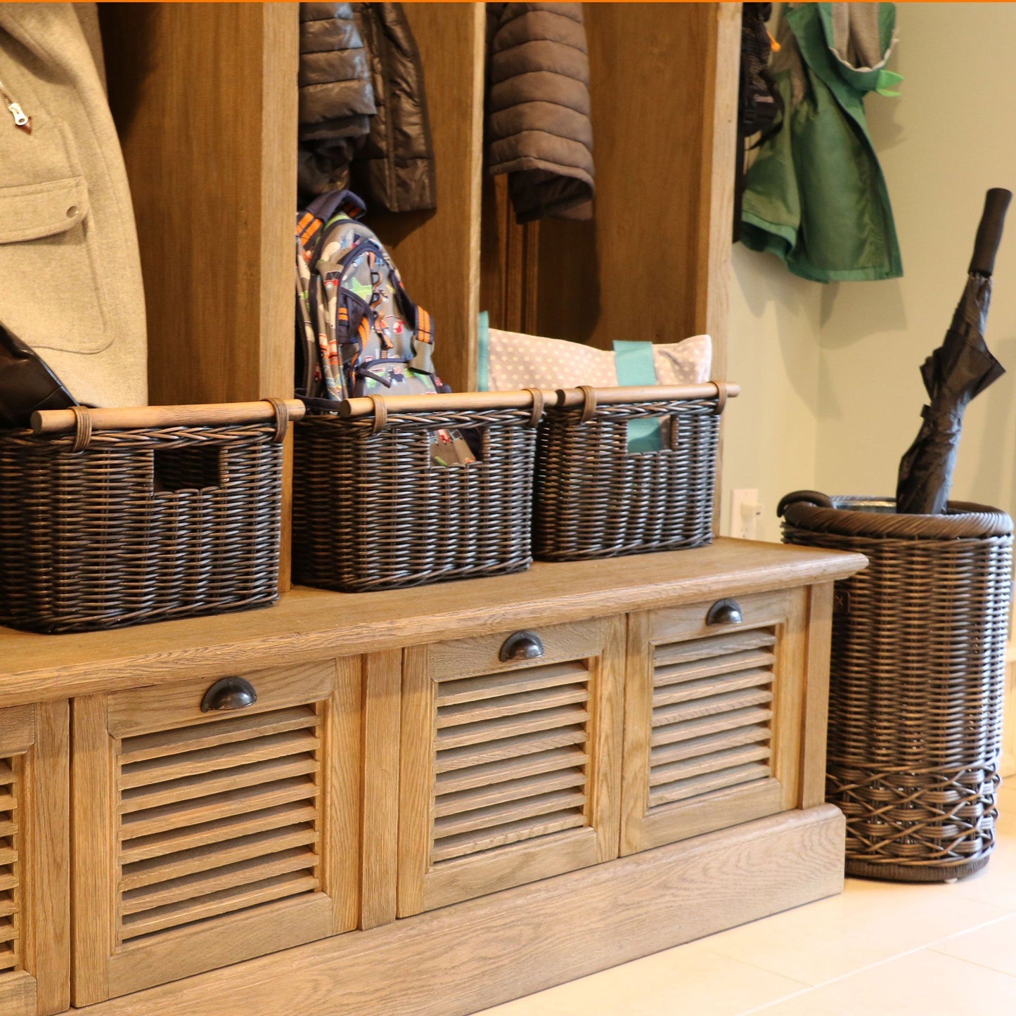 Deep Pole Handle Wicker Storage Basket