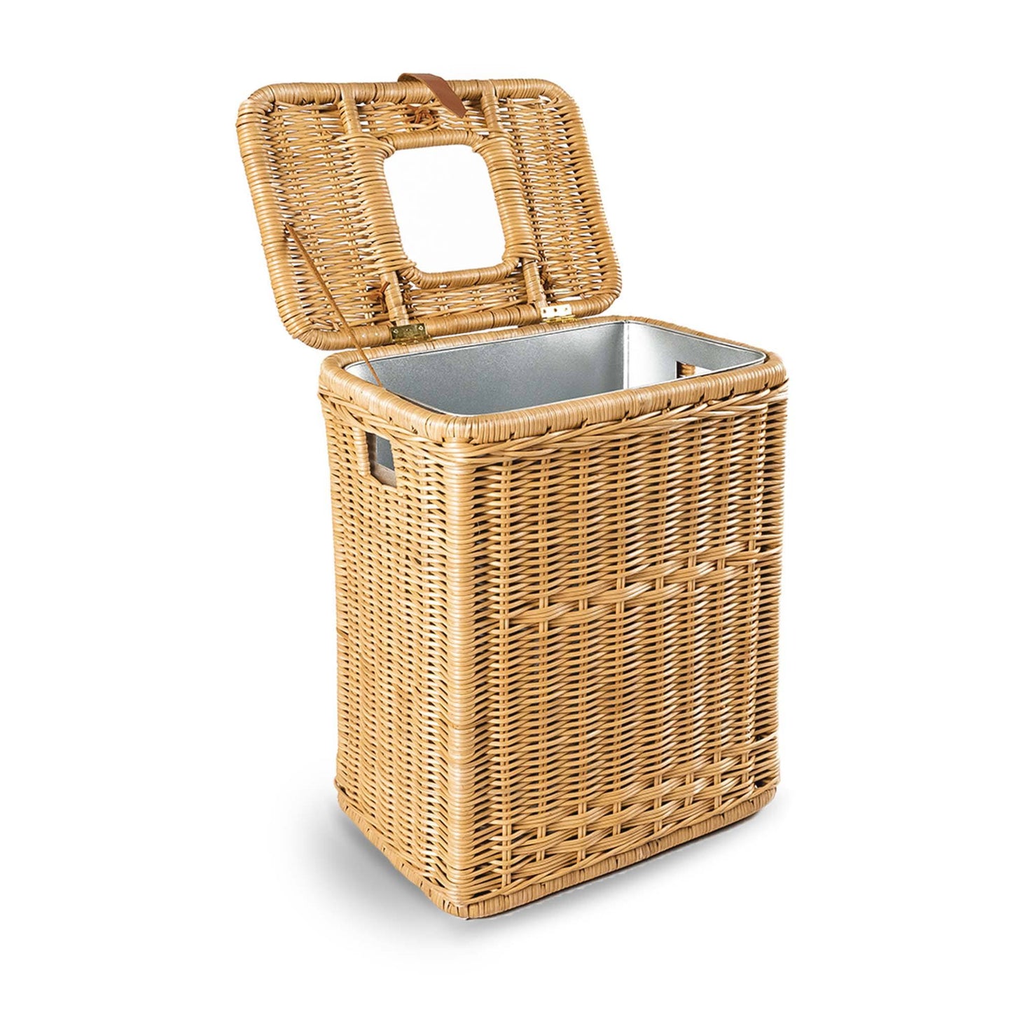 Drop-In Rectangular Wicker Trash Basket with Metal Liner