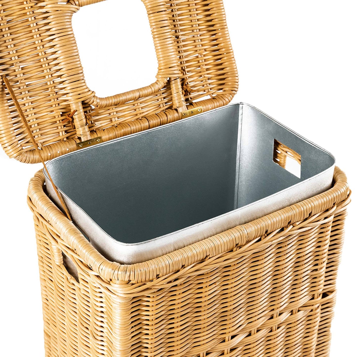 Drop-In Rectangular Wicker Trash Basket with Metal Liner