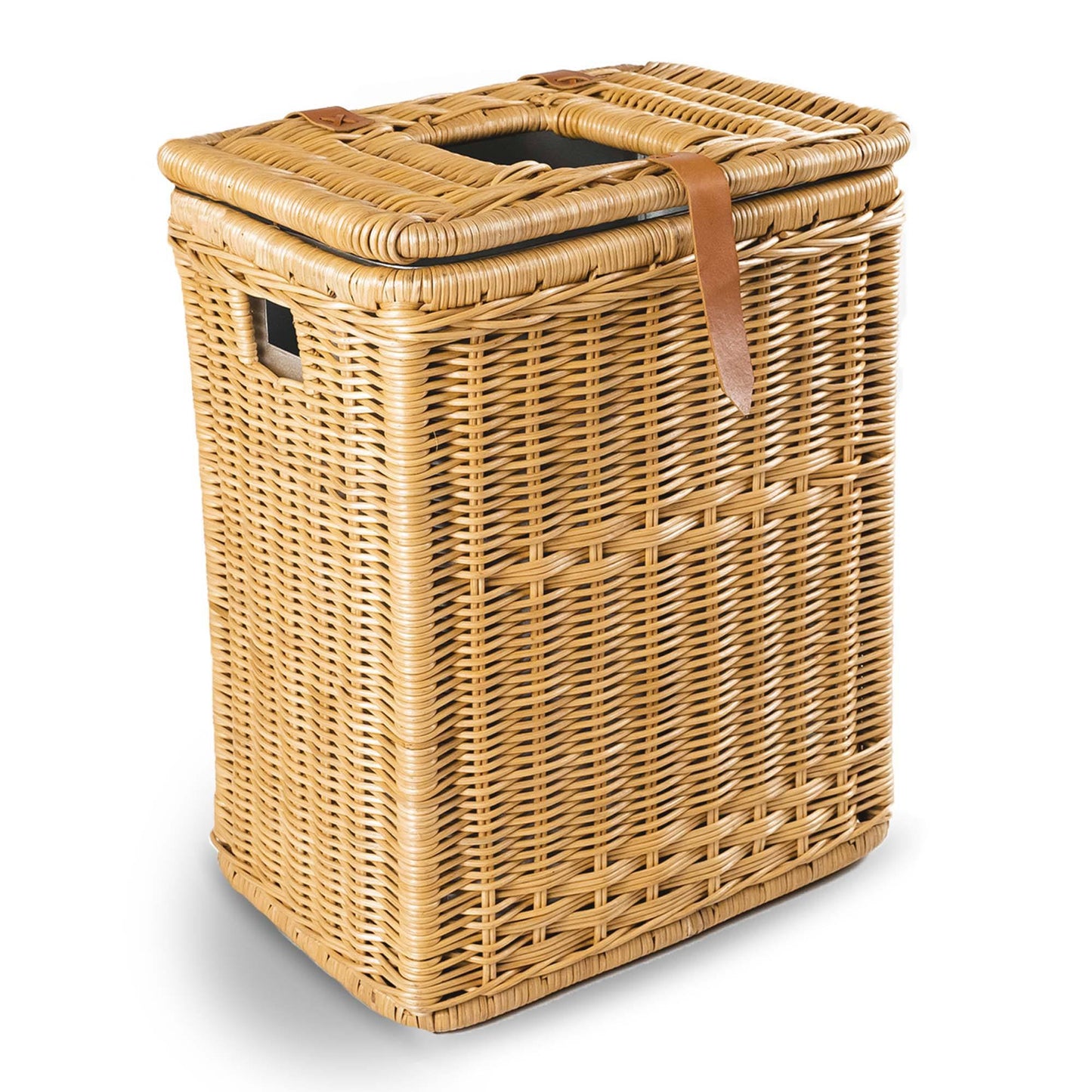 Drop-In Rectangular Wicker Trash Basket with Metal Liner