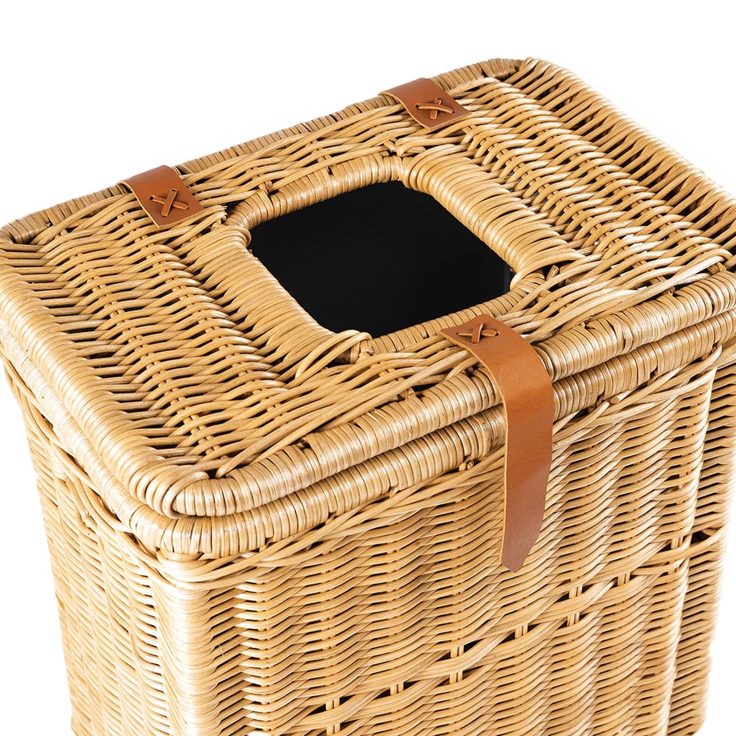 Drop-In Rectangular Wicker Trash Basket with Metal Liner