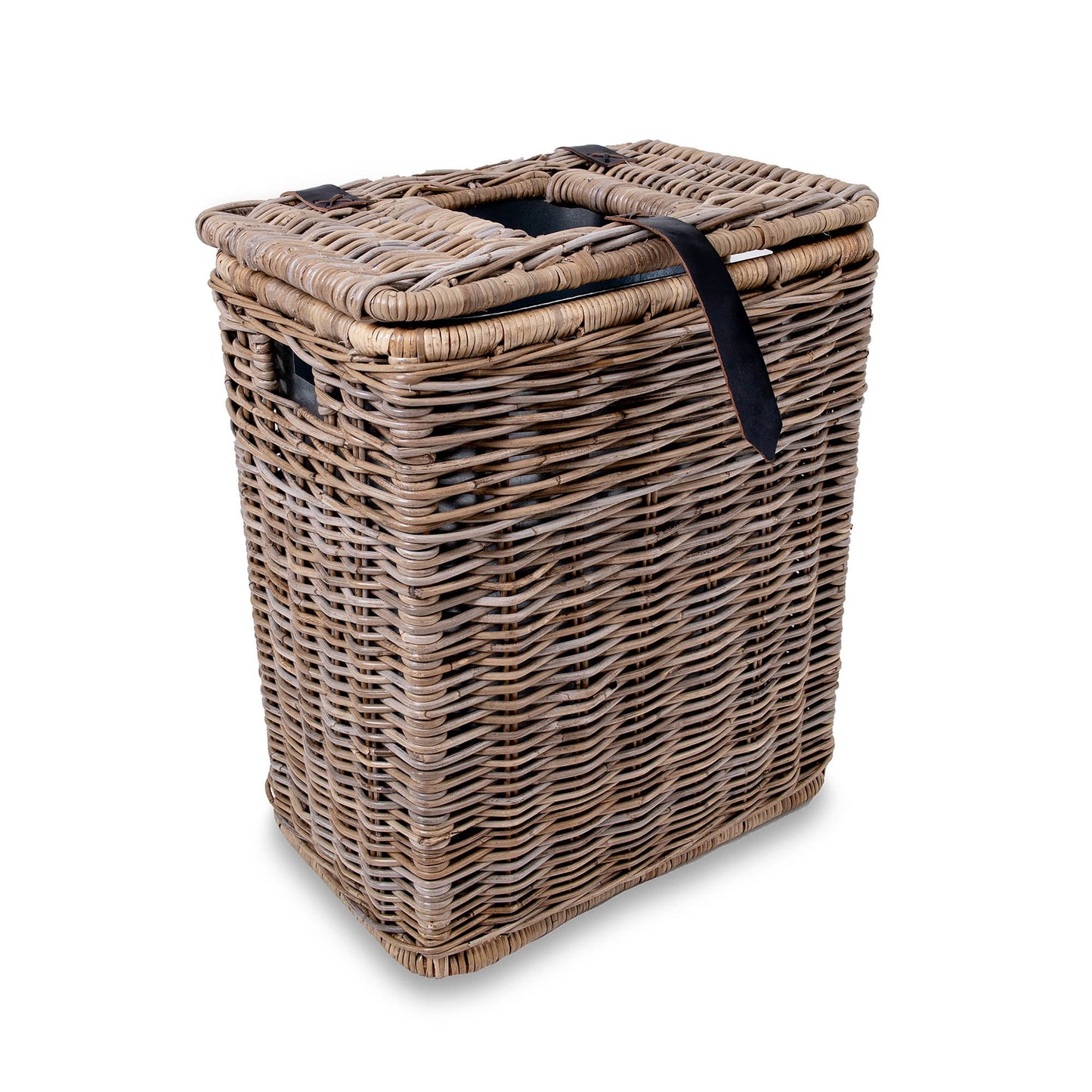 Drop-In Rectangular Kubu Wicker Trash Basket with Metal Liner