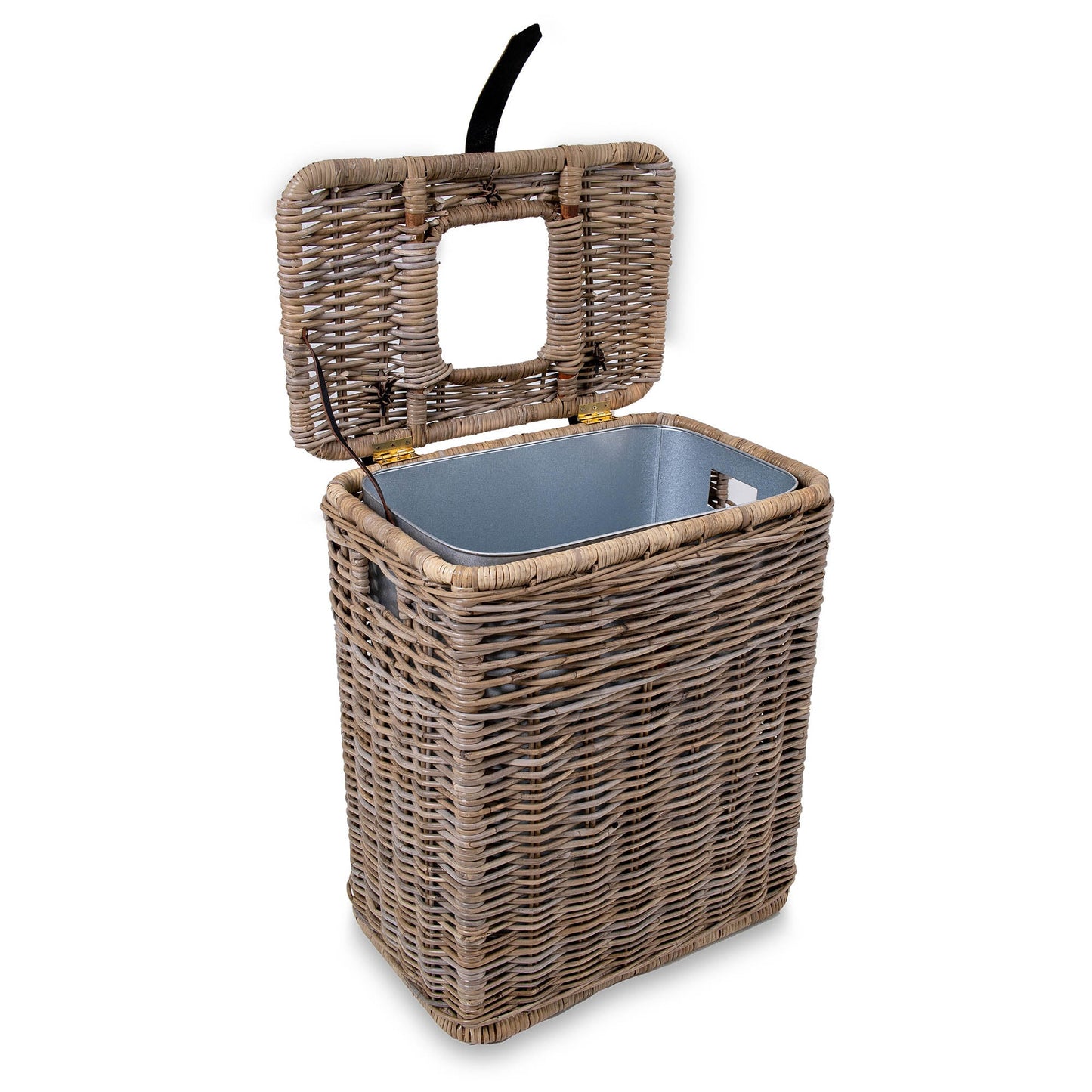 Drop-In Rectangular Kubu Wicker Trash Basket with Metal Liner